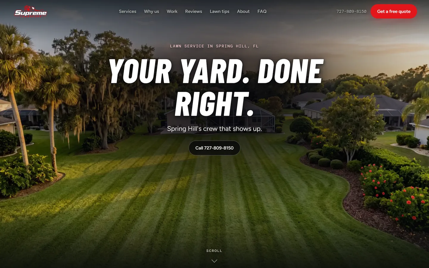 The Supreme Landscape homepage, a live site we built